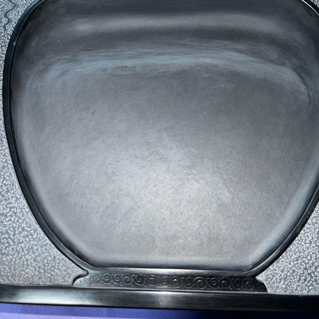 ⭕️雄勝硯　和峰　壺と葡萄彫刻の大型硯　美形美品　7Ｋg超　木製蓋と収容台付き