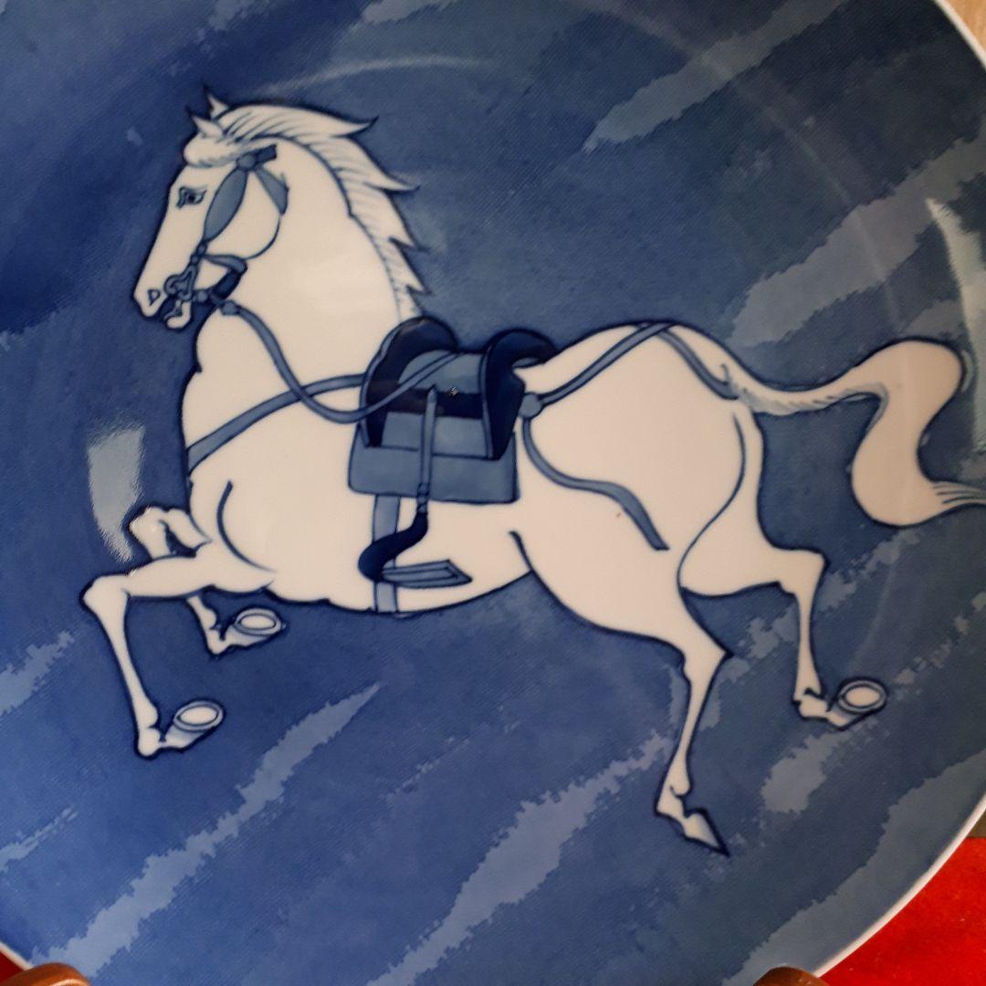 鍋島焼染付、馬の絵皿