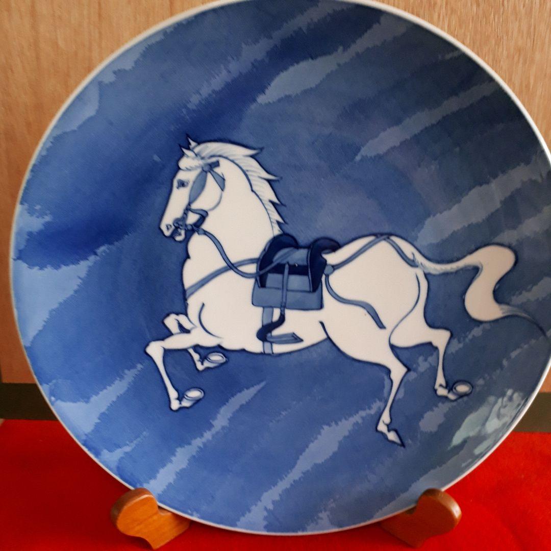 鍋島焼染付、馬の絵皿