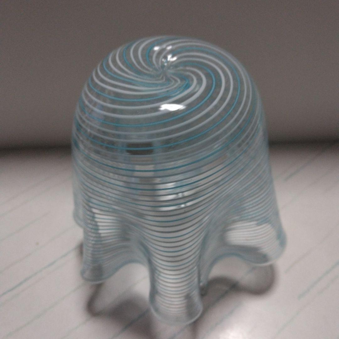 ヴェネツィアングラス　波状の青色ストライプガラス花瓶