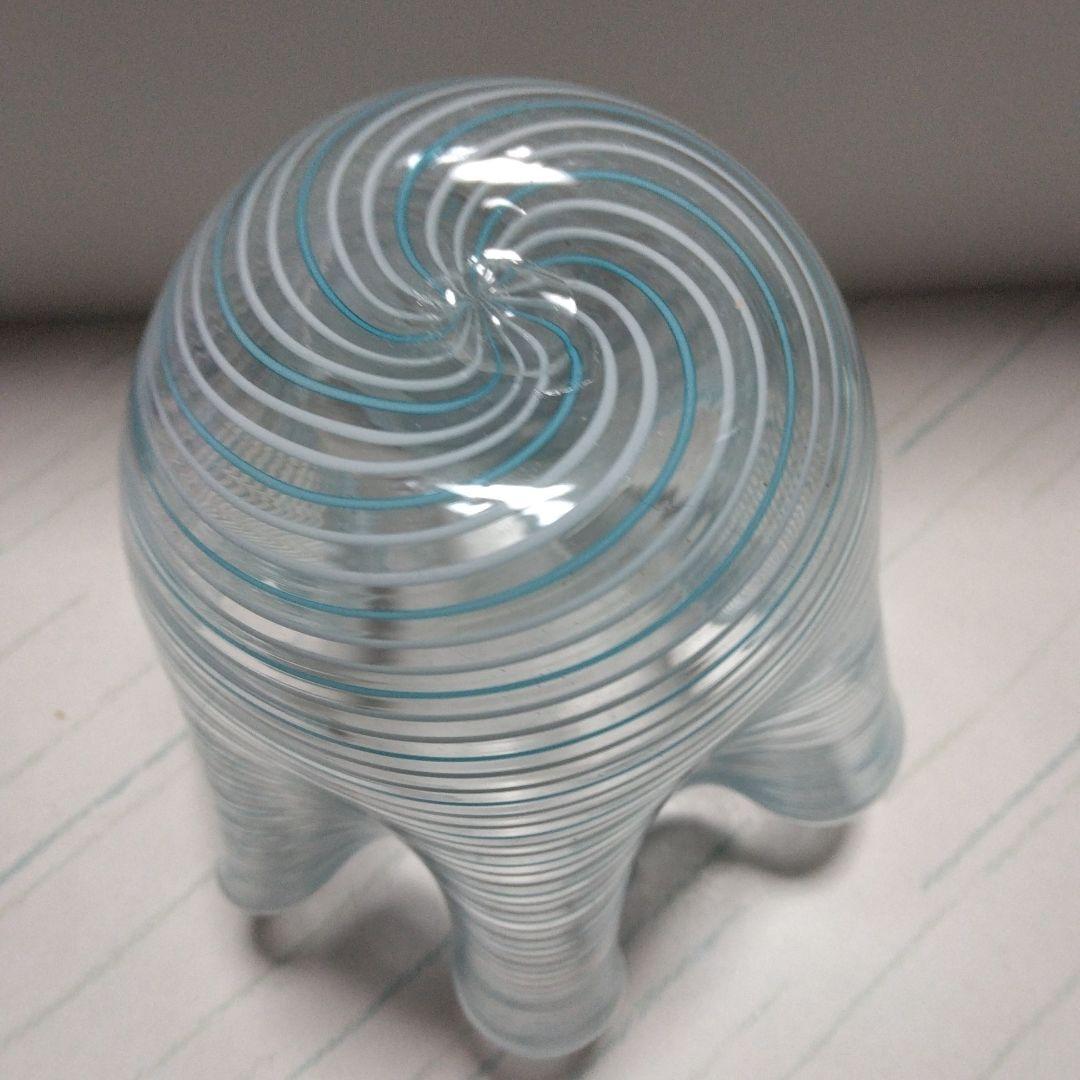 ヴェネツィアングラス　波状の青色ストライプガラス花瓶