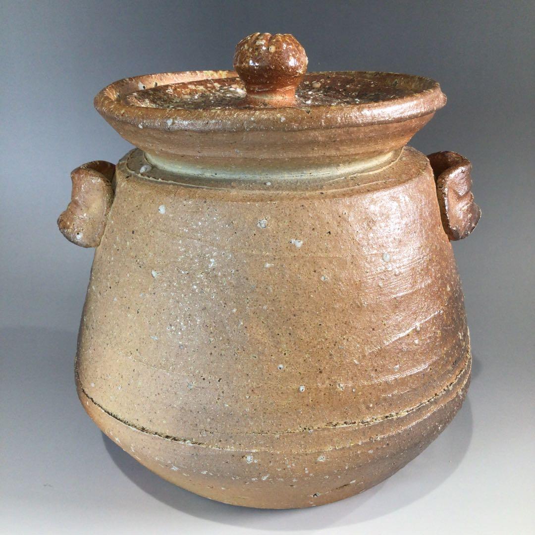 Ｐ５６４　水指　『信楽焼』『神山一陶造』『耳付水指』　共箱　茶道具