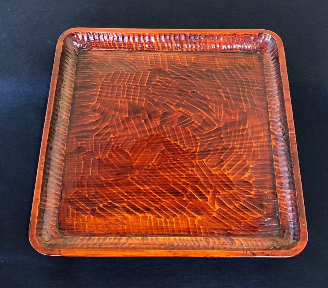 割引❣️《レ》伝統工芸 讃岐彫 四方膳10客 讃岐盆 銘々膳 木箱251024い6