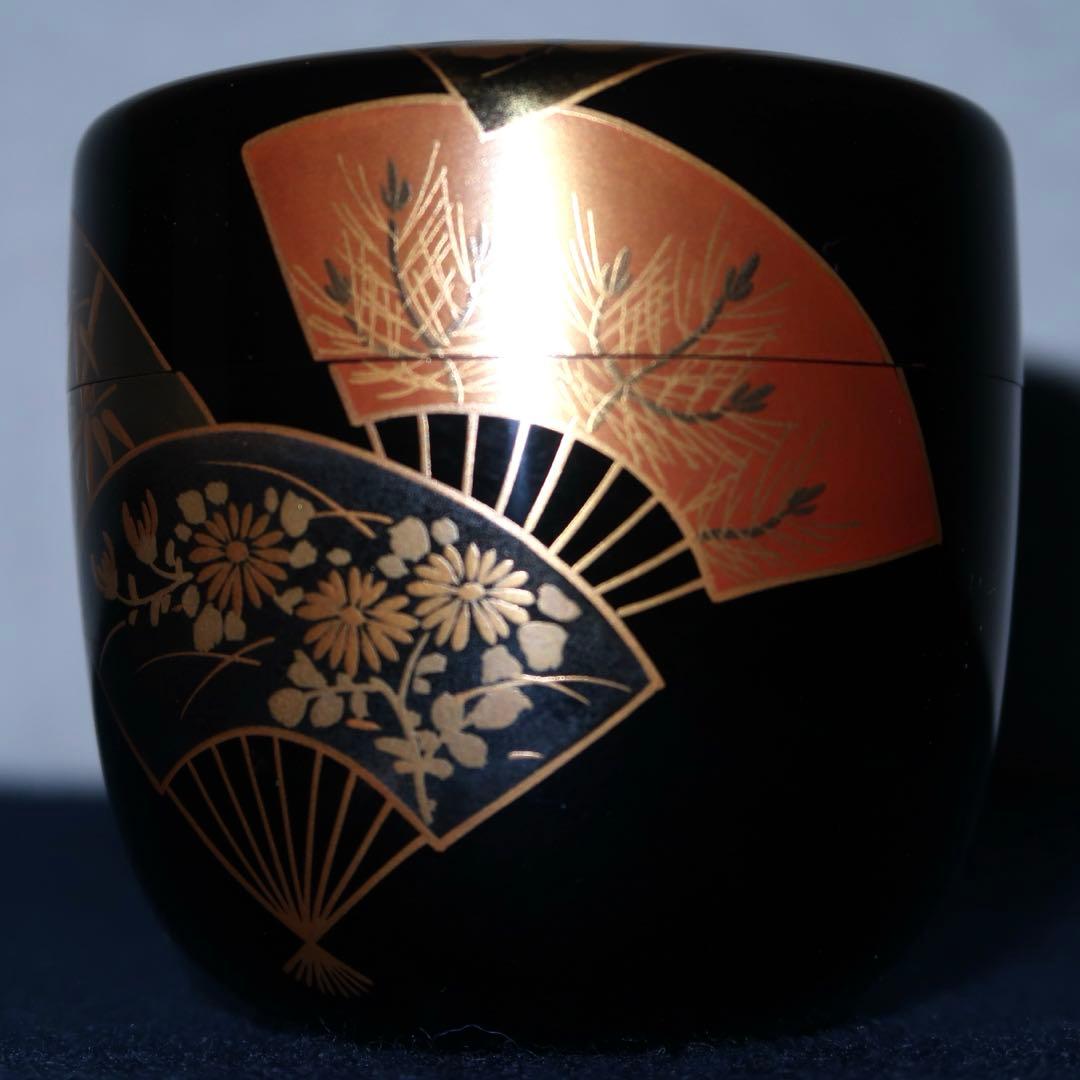 【茶道具】景雲作　扇面蒔絵中棗