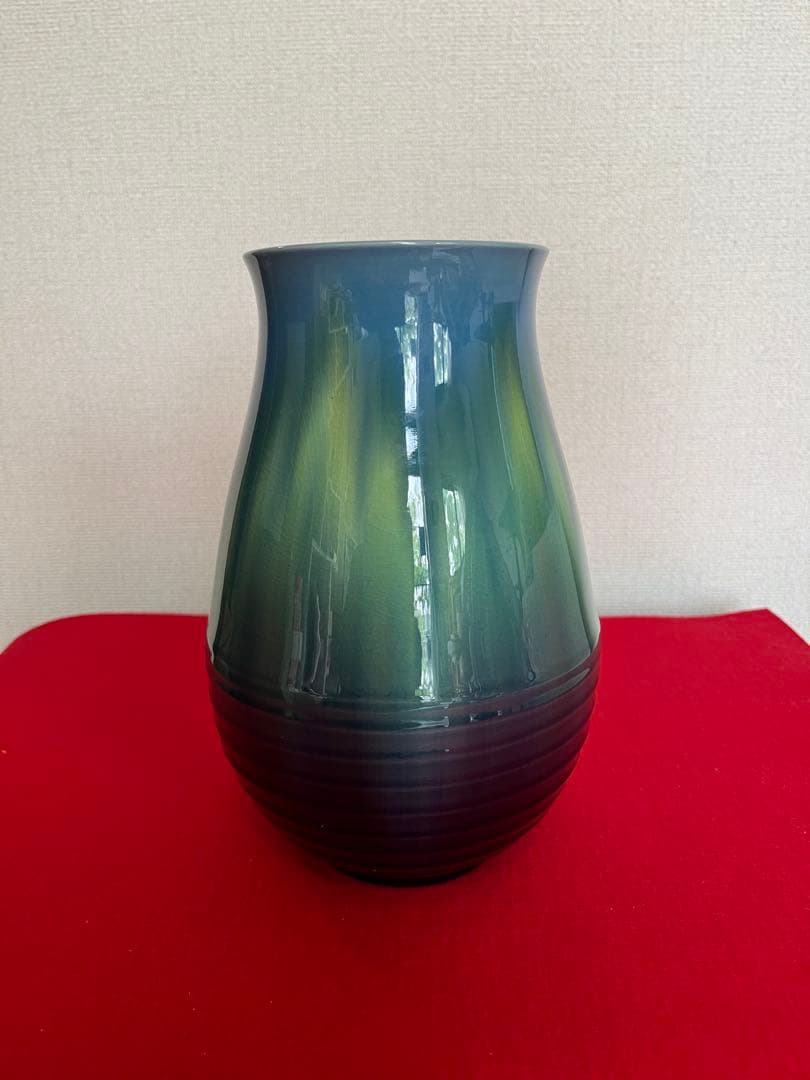 柳雨軒 三代 人間国宝 徳田八十吉（正彦銘）碧明釉 花瓶 約20.5㎝ T266