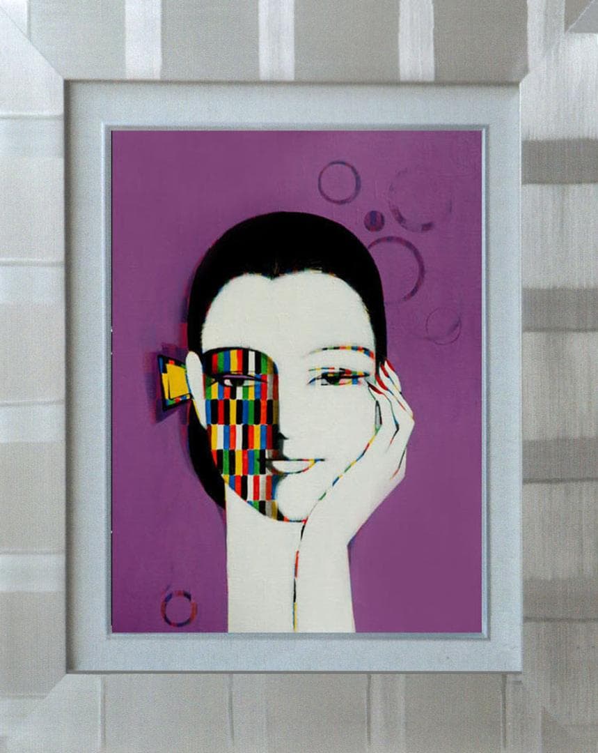 油絵 菅家令子 絵 絵画 インテリア 額付(黒) F6-082211 人物 女性