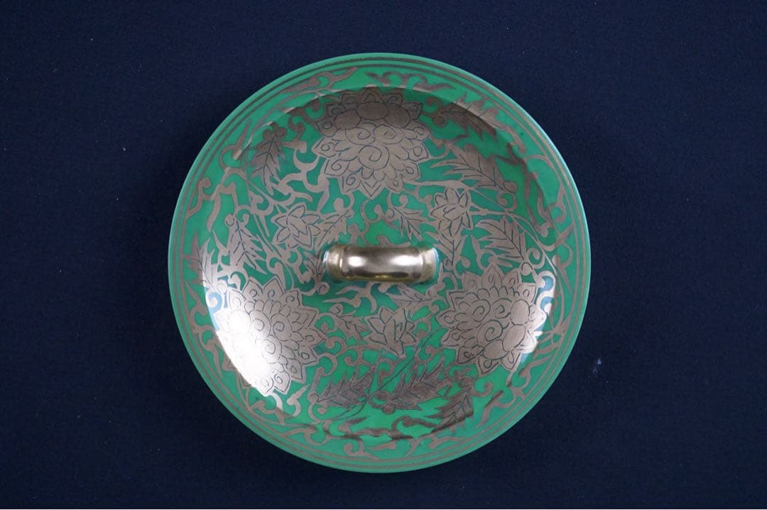 平安 三代 加藤利昇 作 萌黄金襴手 皆具 共箱 茶道具