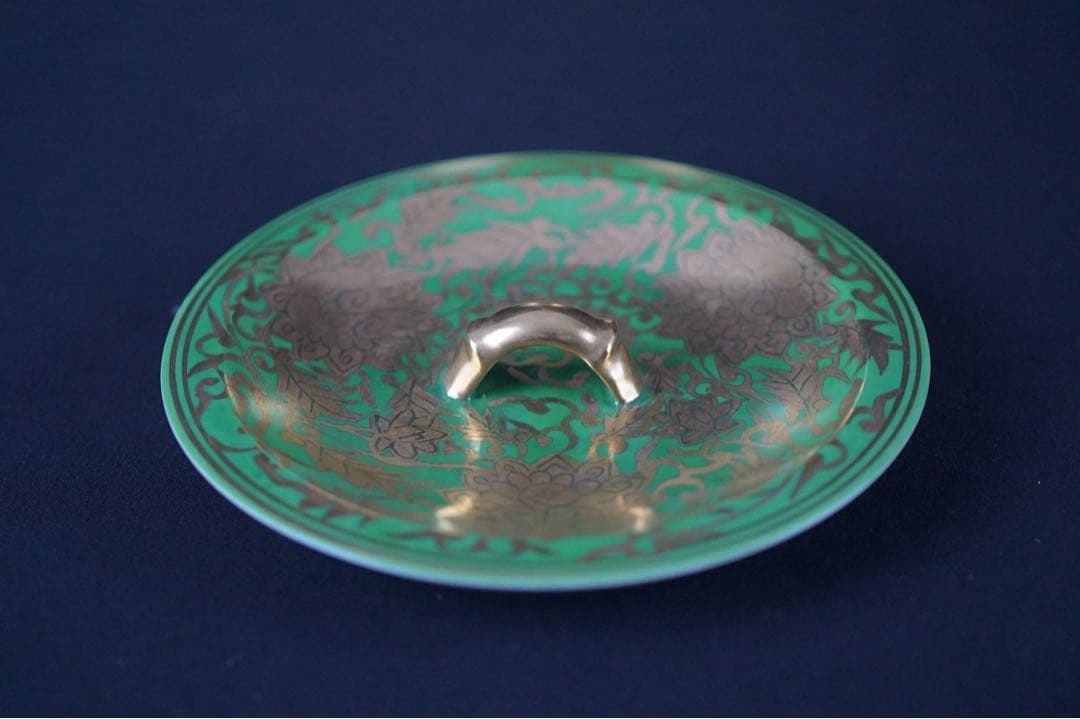 平安 三代 加藤利昇 作 萌黄金襴手 皆具 共箱 茶道具