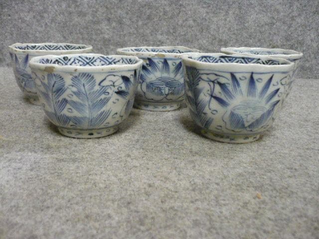 伊万里焼染付花柄蕎麦猪口5個 [B31671]