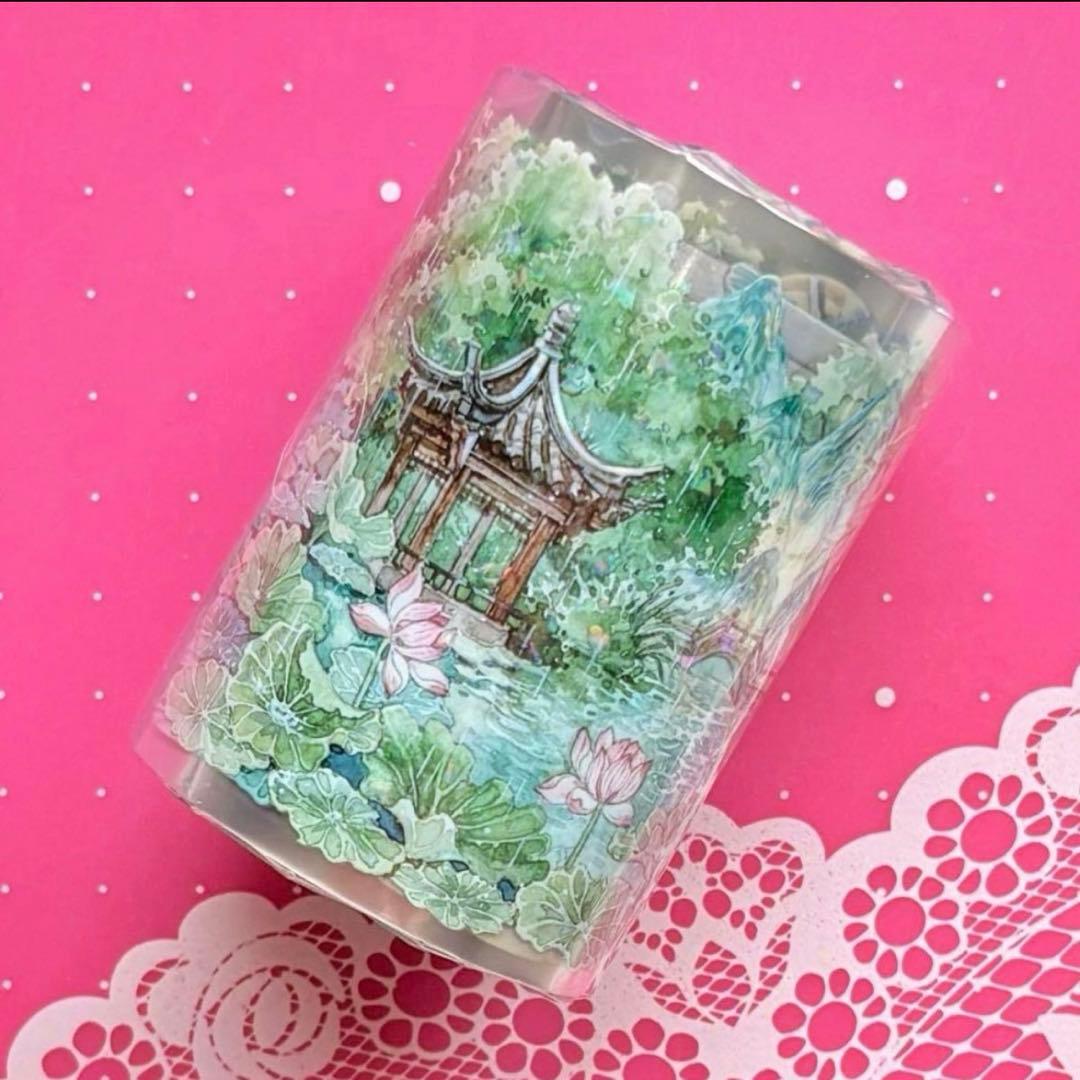 贝壳光 7cm×10m 烟雨笼长夜 海外マスキングテープ　海外マステ　和柄　背景