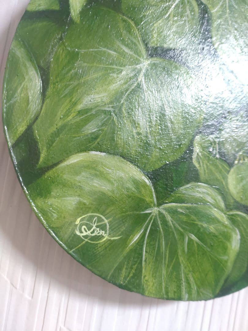 何かが隠れている油絵【緑の隠れ家】1点物の原画◆作者サイン入り