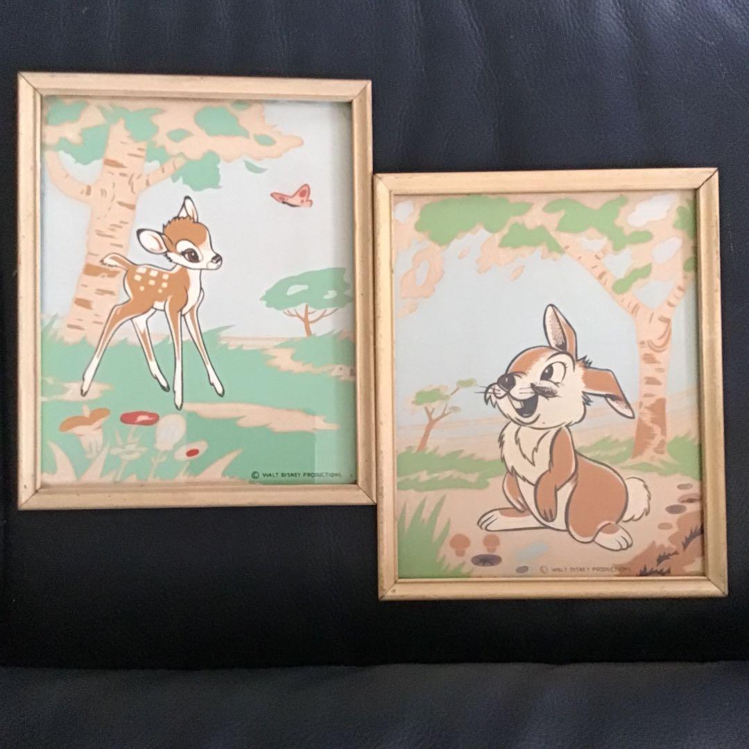40s 50s バンビ ＆ サンバー ビンテージ 絵画 W.D.P.