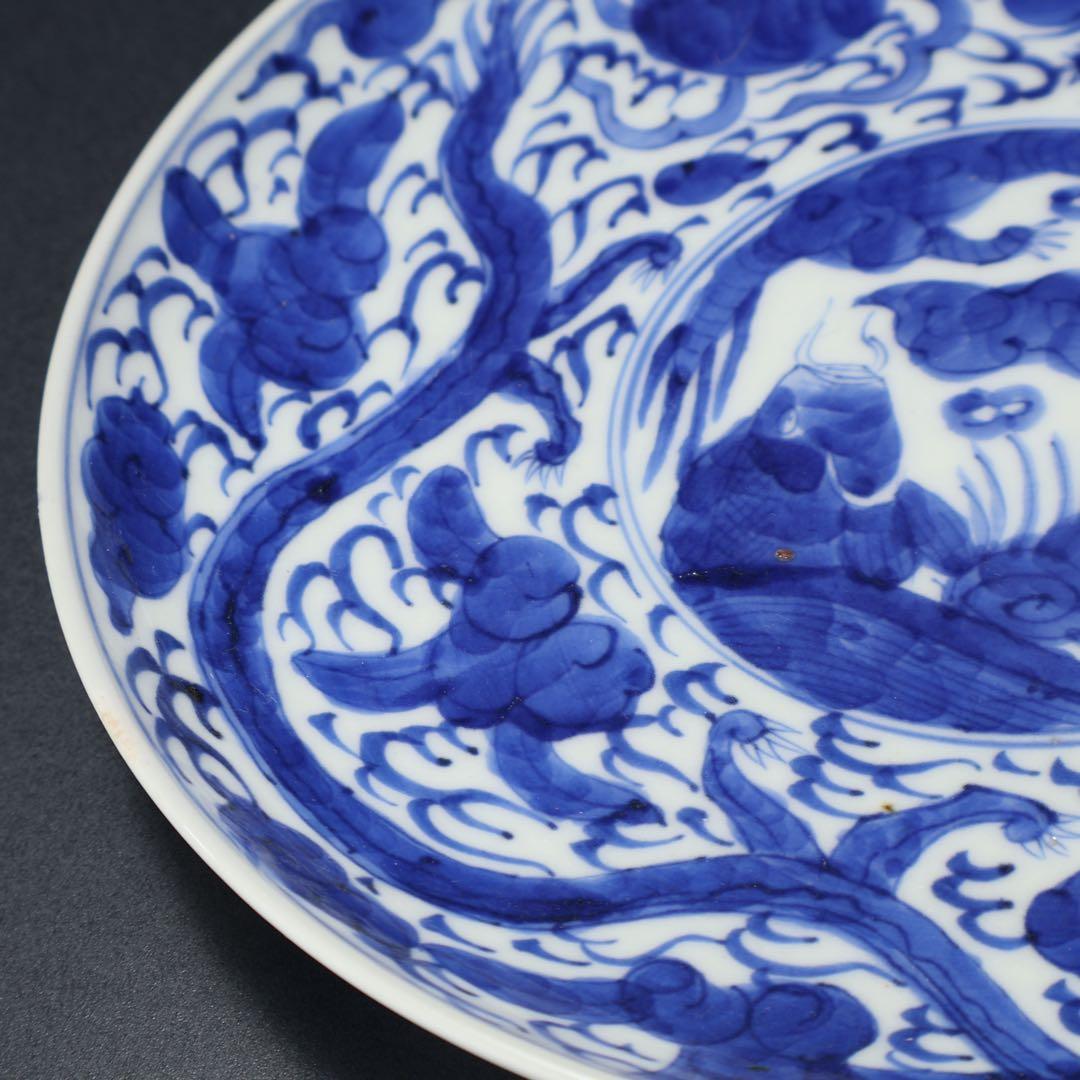 伊万里染付龍文七寸皿　∅21㎝　通り文　骨董　古伊万里　R1480w3B2