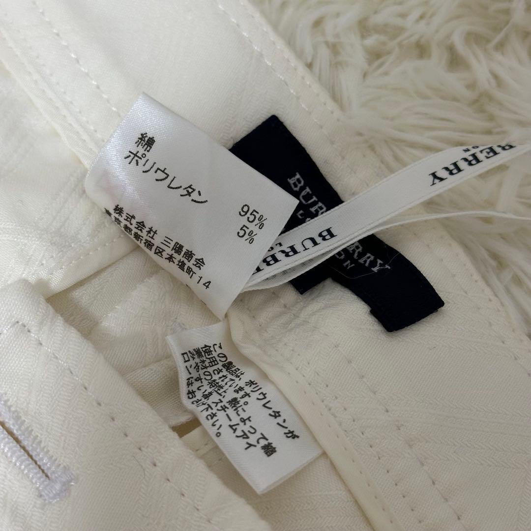 バーバリーロンドン 34 白 ボトムス 格子柄 チェック センタープリーツ