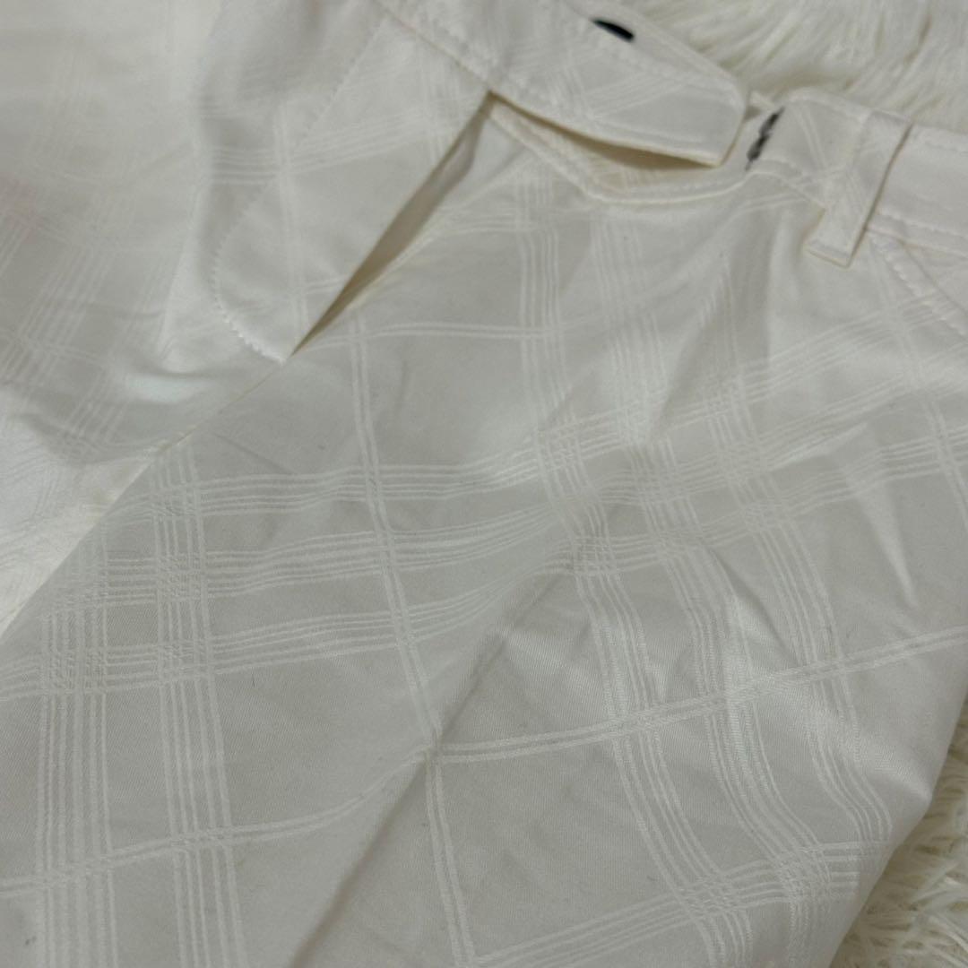 バーバリーロンドン 34 白 ボトムス 格子柄 チェック センタープリーツ