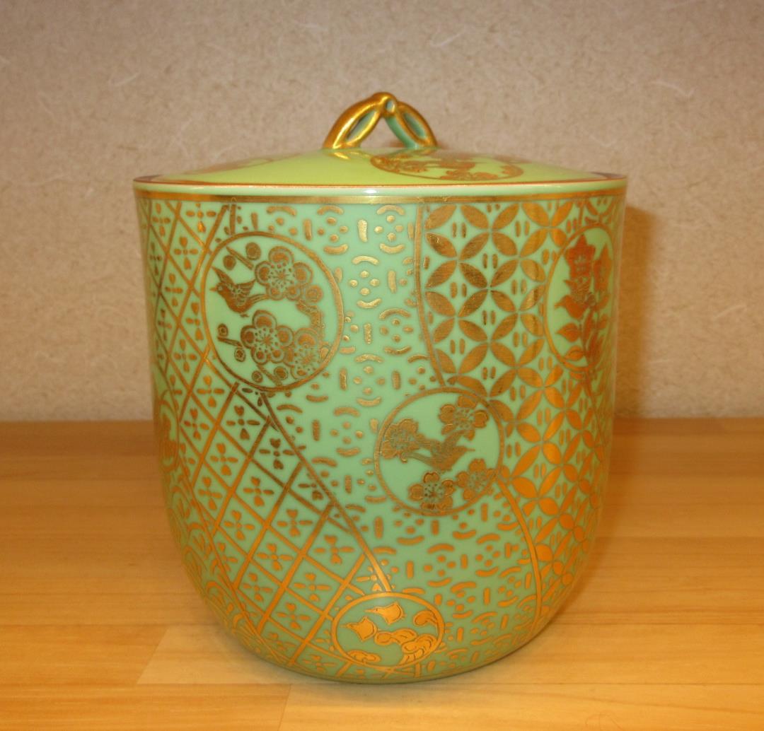 送料込【逢絢亭・新品】茶道具 水指 京焼 萌黄 金襴手 手塚石雲 共箱入り