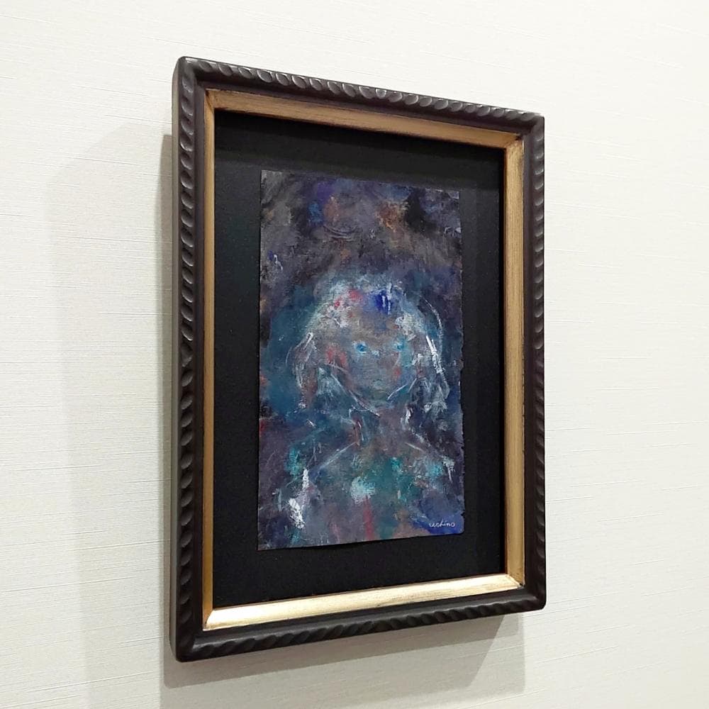 内野隆文　肖像　人物画　絵画　現代アート　アンティークペーパー　古紙　額縁