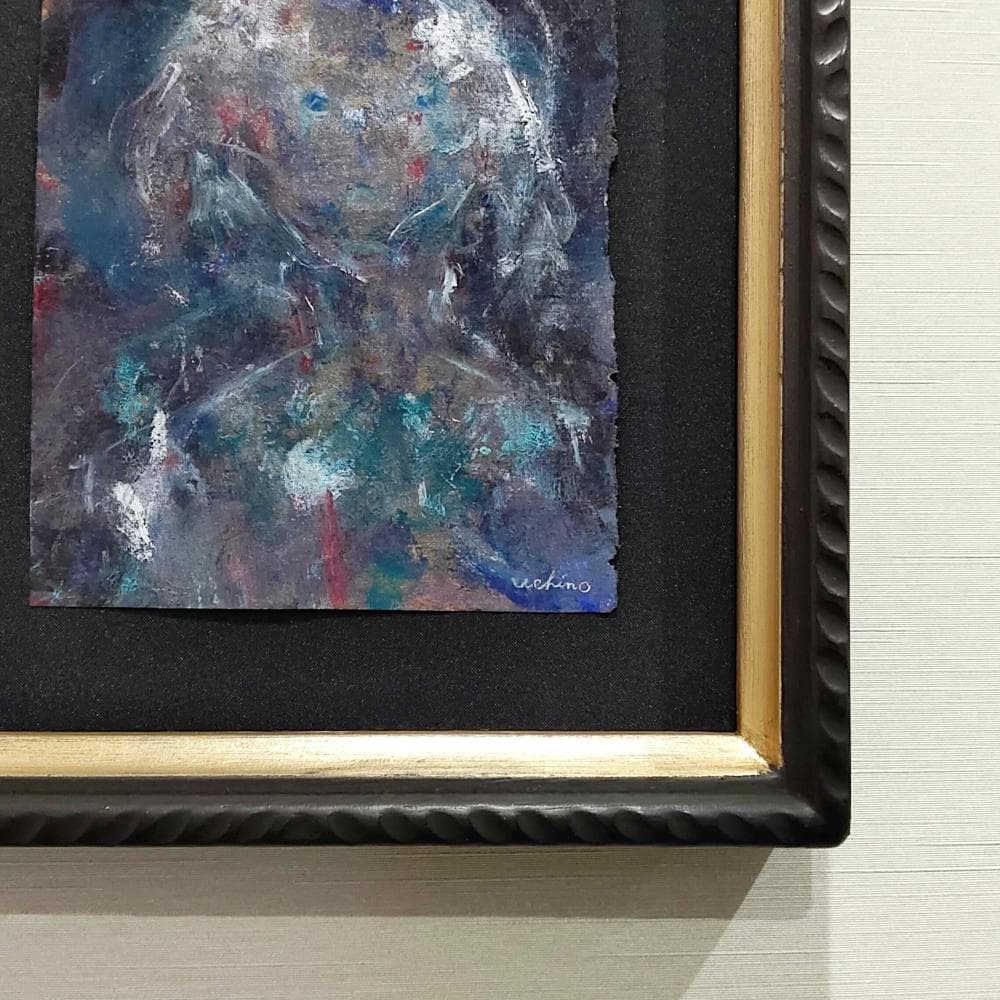 内野隆文　肖像　人物画　絵画　現代アート　アンティークペーパー　古紙　額縁