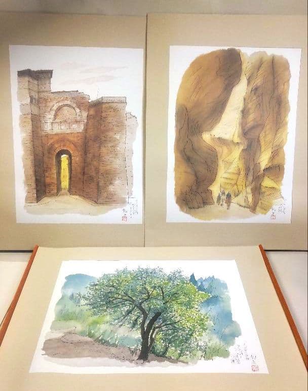 悠久の旅 平山郁夫素描集 日本経済新聞社 絵画全10作品揃 額付