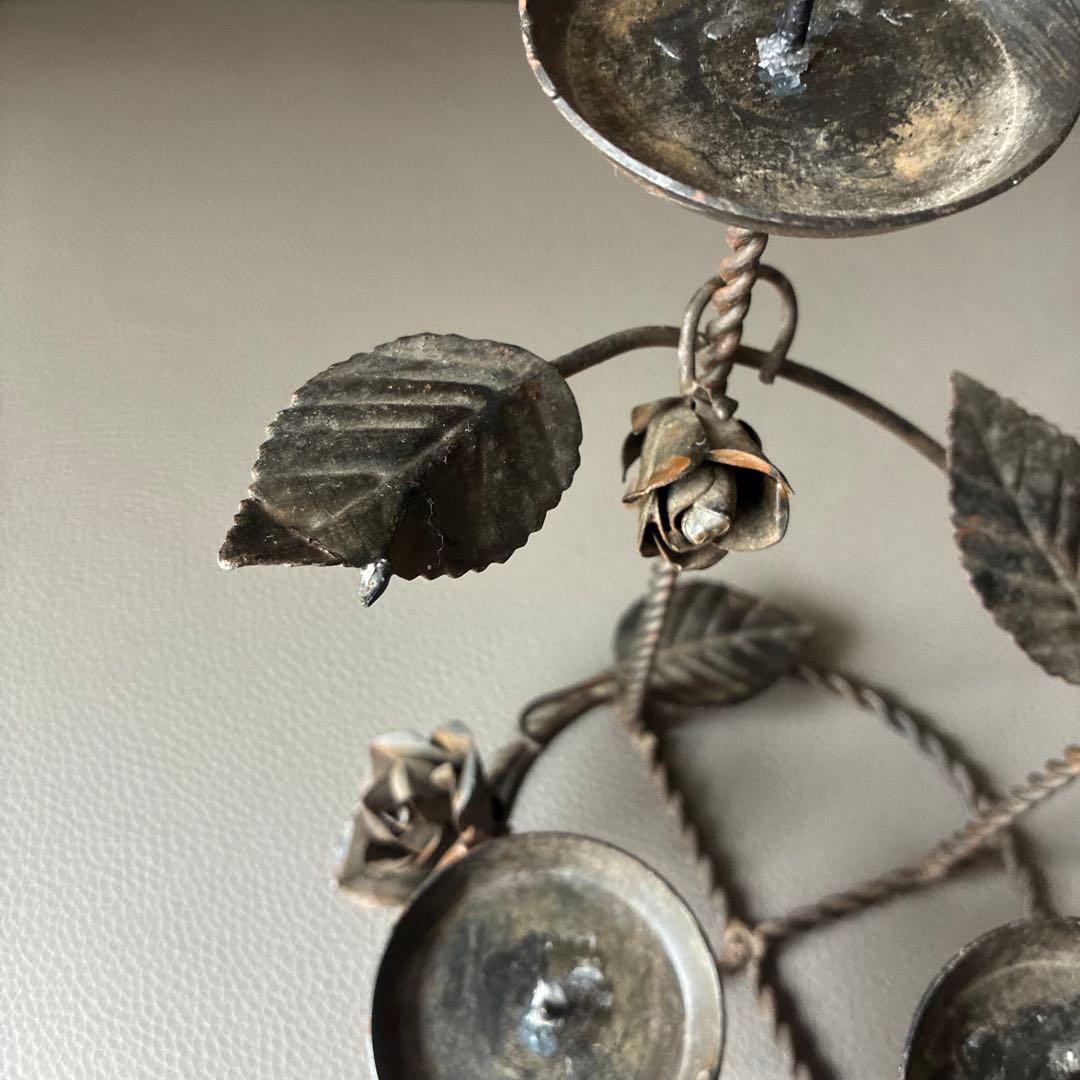 フランスアンティーク　金属製 ローズ キャンドルホルダー　ブロカント