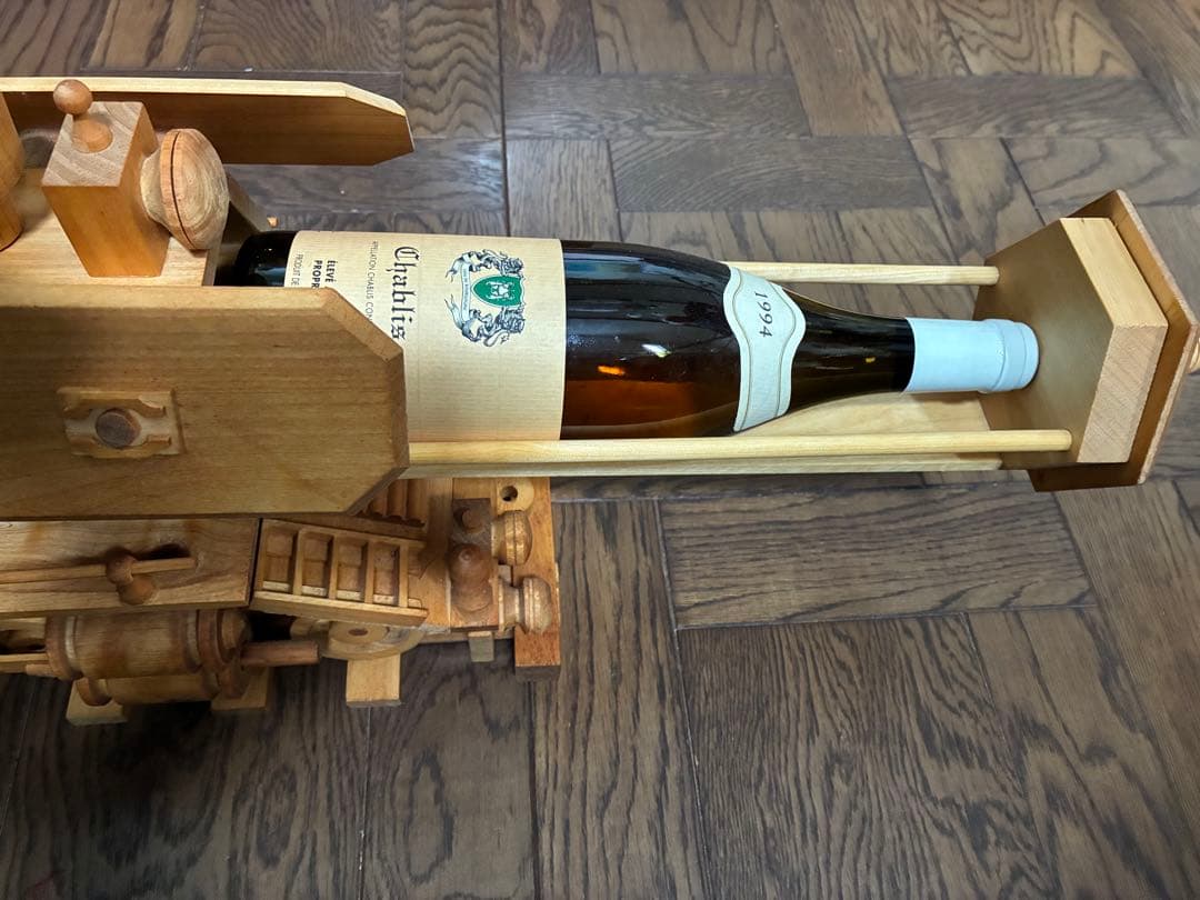 木製機関車模型 大型 ナチュラルウッド (ワインボトル1本グラス６個収納可)