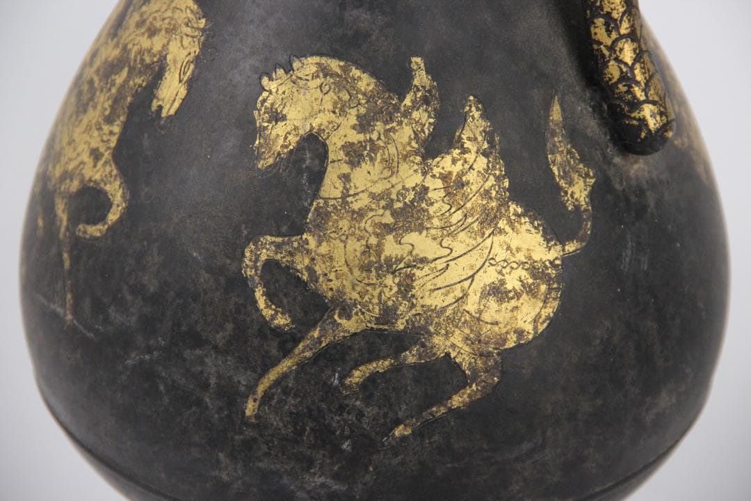 古美術 古銅 鍍金 竜首 水瓶 胡瓶 浄瓶 国宝法隆寺献納御物写 ED11-28