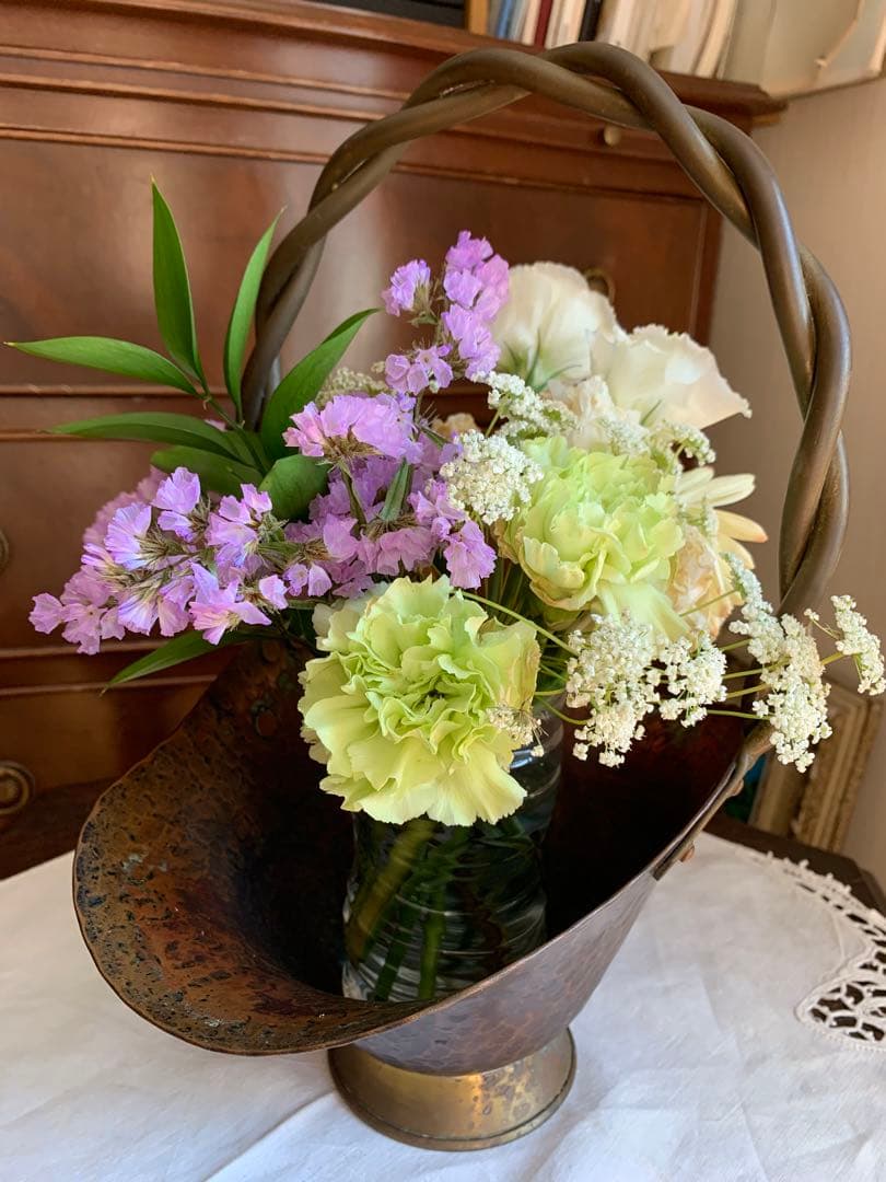 ヴィンテージ　銅製花器　フラワーバスケット　ベルギー製