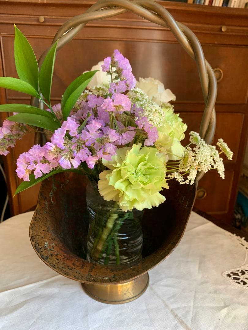 ヴィンテージ　銅製花器　フラワーバスケット　ベルギー製