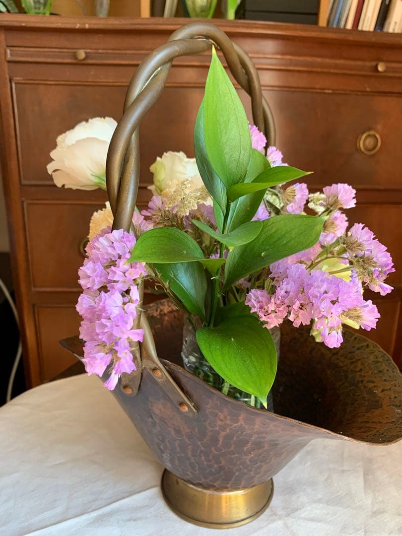 ヴィンテージ　銅製花器　フラワーバスケット　ベルギー製