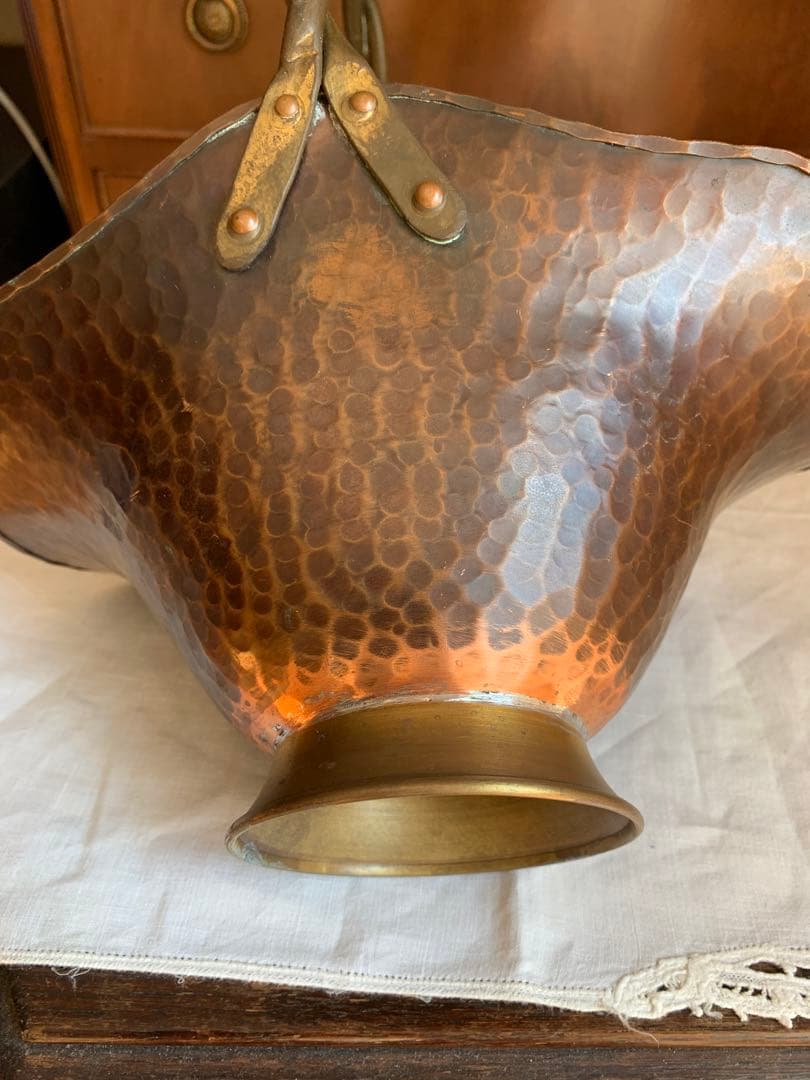 ヴィンテージ　銅製花器　フラワーバスケット　ベルギー製