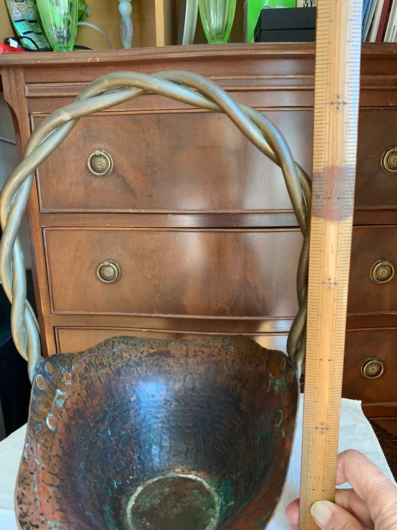 ヴィンテージ　銅製花器　フラワーバスケット　ベルギー製