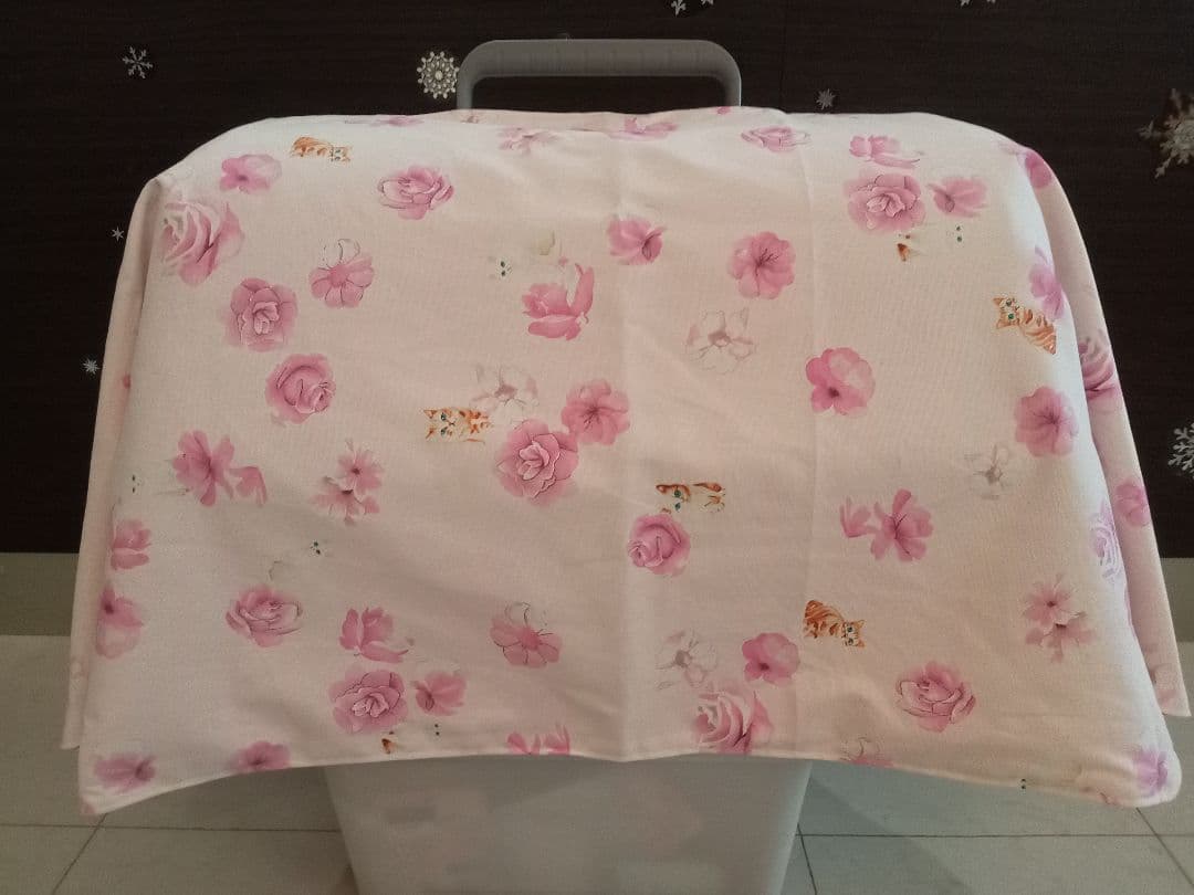 クレートカバーМ　花と猫ピンク系