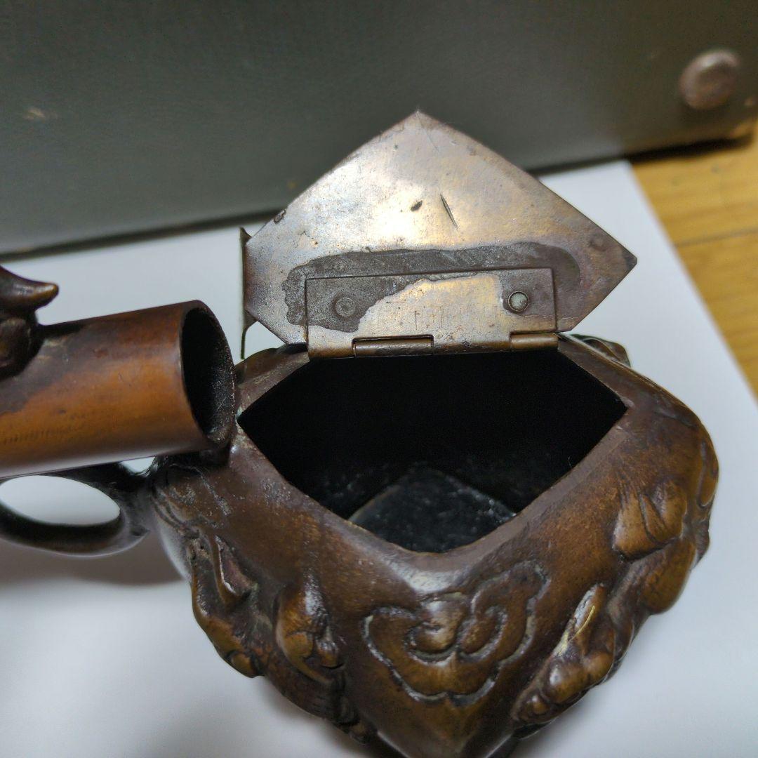 古民具 煙管 キセル 金属製 蓋付き 全長34cm 時代物 喫煙具 アンティーク