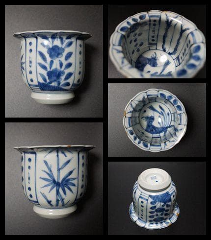 江戸期 古伊万里 染付 向付 在銘 金繋ぎあり 箱付 6客セット