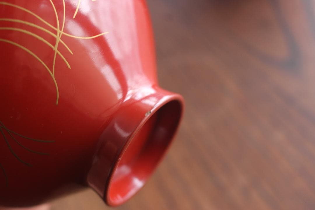 小傷有！時代朱漆に優美な薬玉蒔絵の映えるお椀2点（検輪島塗吸い物椀蒔絵椀
