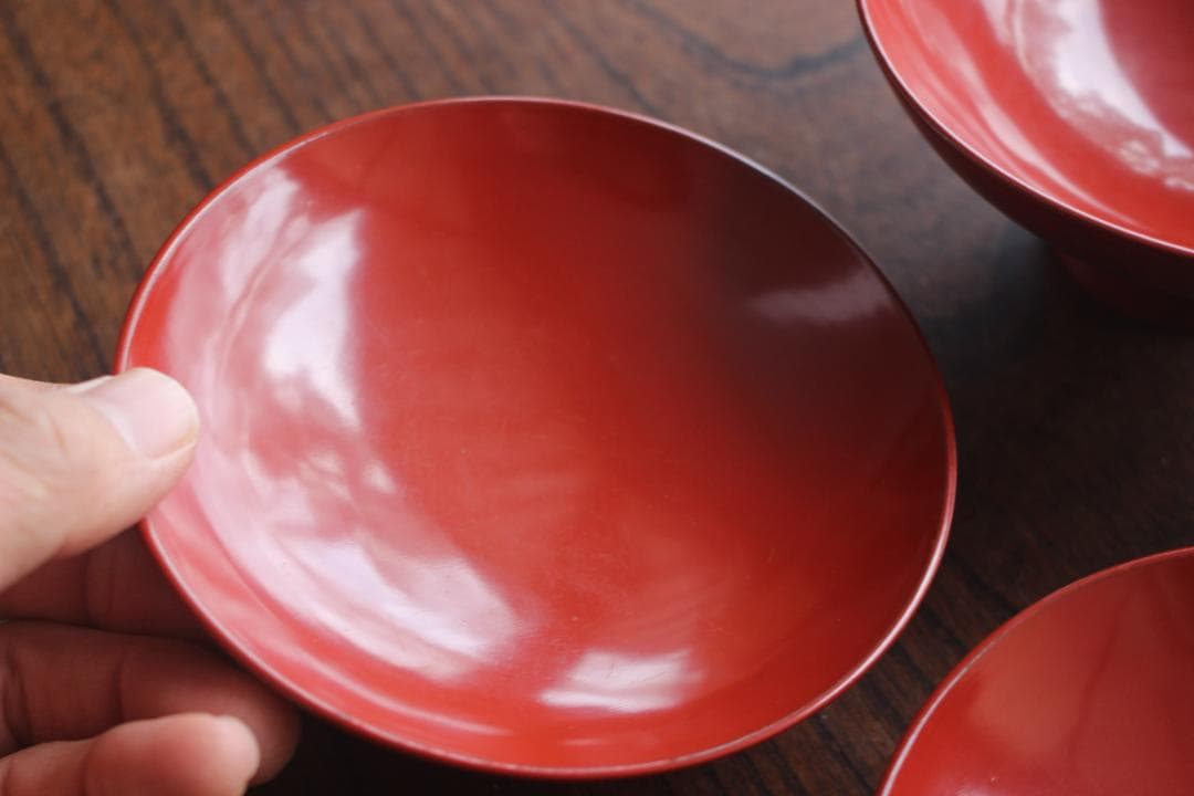 小傷有！時代朱漆に優美な薬玉蒔絵の映えるお椀2点（検輪島塗吸い物椀蒔絵椀