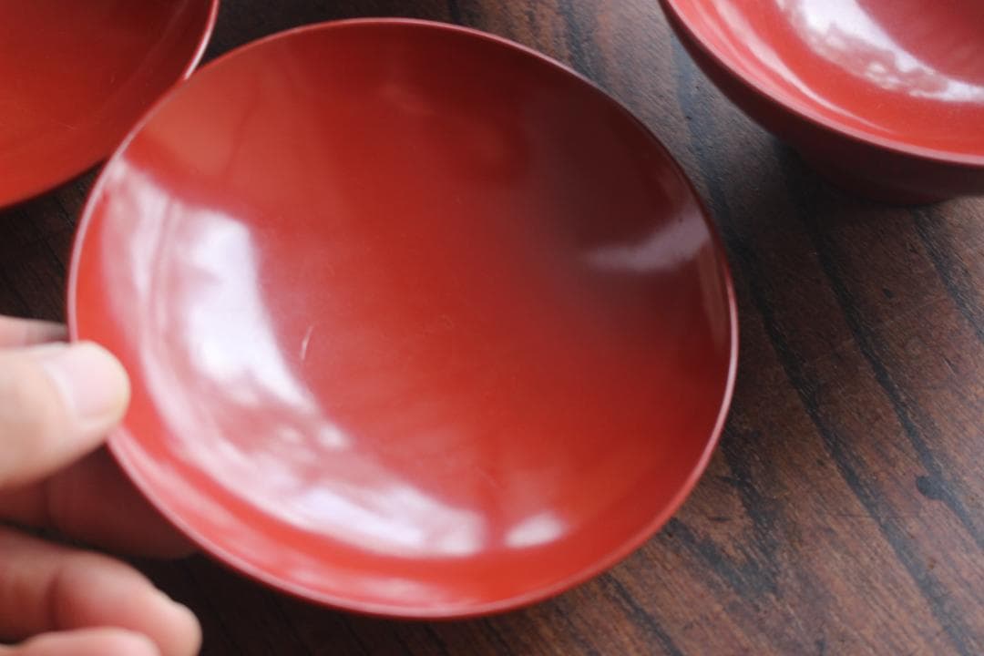 小傷有！時代朱漆に優美な薬玉蒔絵の映えるお椀2点（検輪島塗吸い物椀蒔絵椀