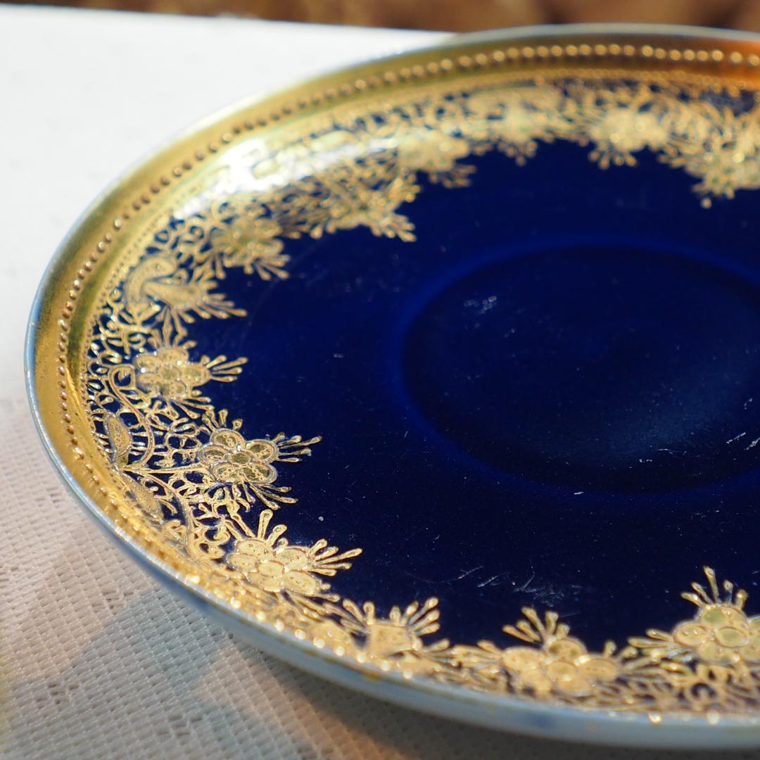 オールドノリタケ 金盛藍線帯華装飾紋 メイプルリーフ印 ペディスタル 里帰り