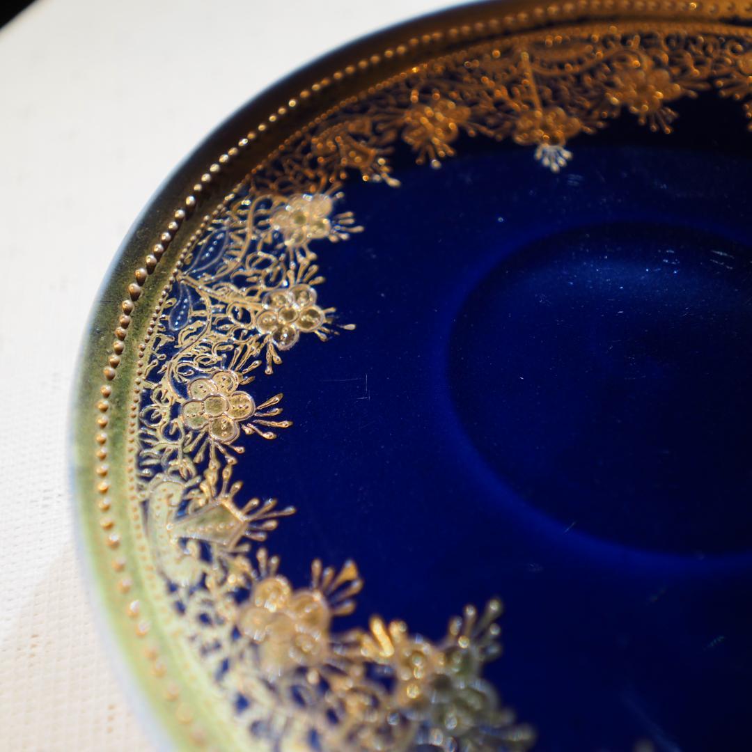 オールドノリタケ 金盛藍線帯華装飾紋 メイプルリーフ印 ペディスタル 里帰り