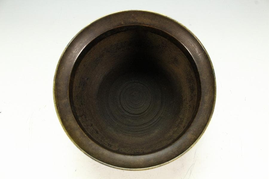 茶道具 饕餮紋 建水 古銅 龍文堂製(K-LC951)