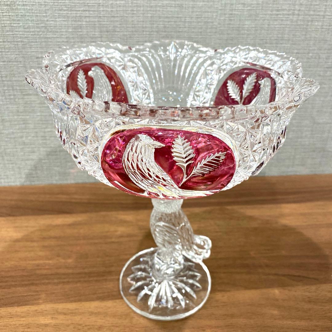 【美品】HOFBAUER ホフバウワー　クリスタル　ガラス　鳥の彫刻　コンポート