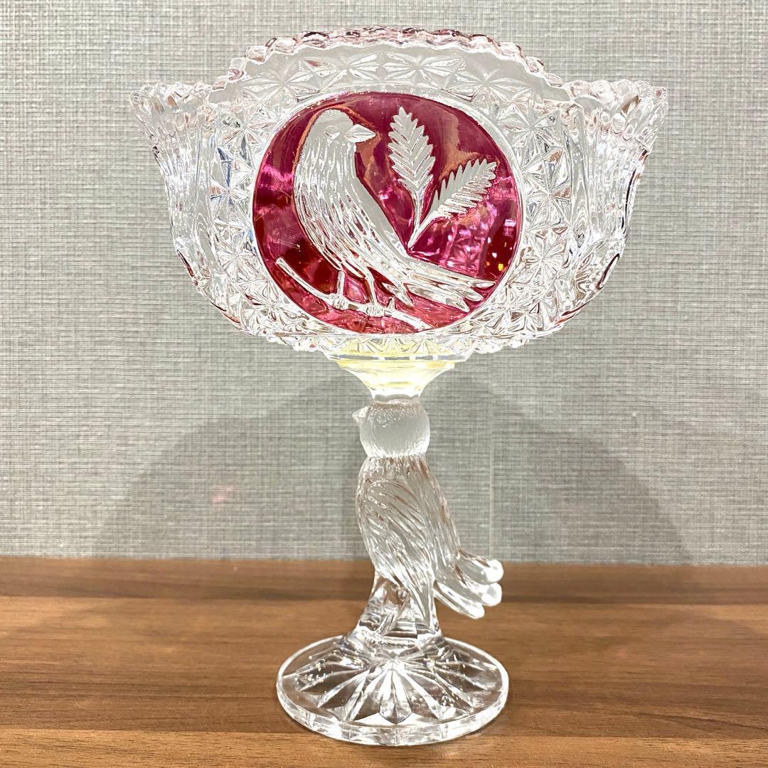 【美品】HOFBAUER ホフバウワー　クリスタル　ガラス　鳥の彫刻　コンポート