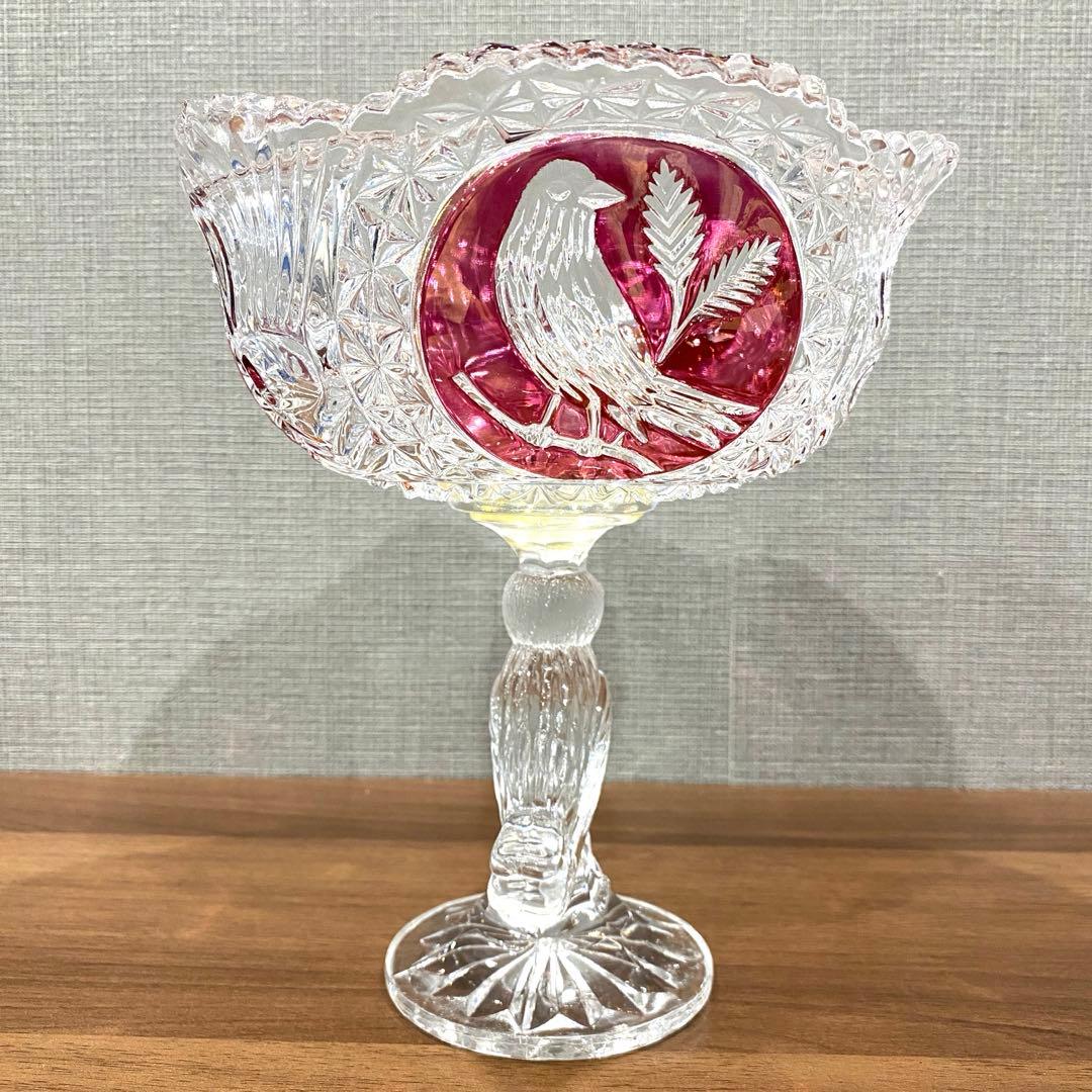 【美品】HOFBAUER ホフバウワー　クリスタル　ガラス　鳥の彫刻　コンポート