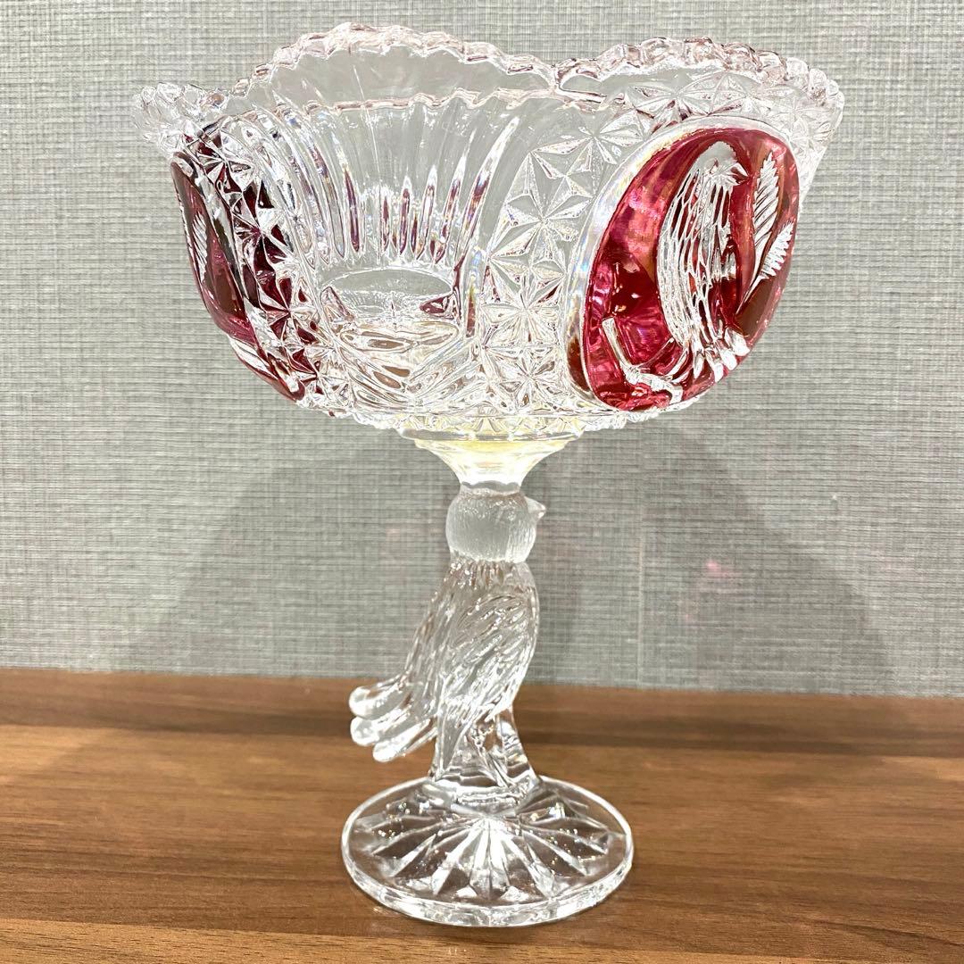 【美品】HOFBAUER ホフバウワー　クリスタル　ガラス　鳥の彫刻　コンポート