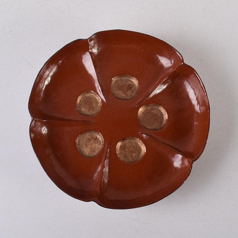 時代根来　朱塗　梅の花盆　書付時代箱　V　R8648