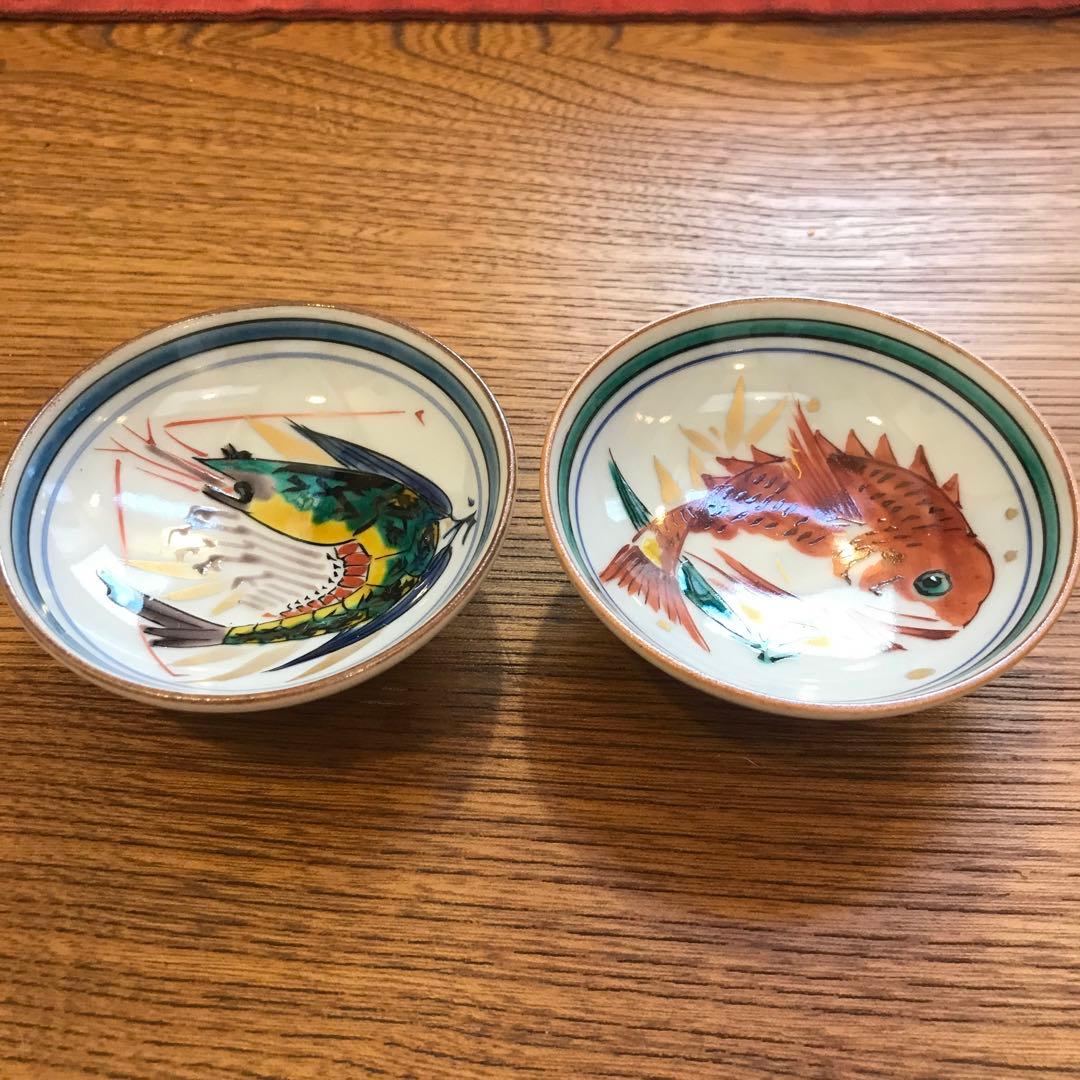 匿名配送込み　限定再値下げ¥→ 九谷焼　白舟 朝倉勝正　盃　えび　たい　箱付き