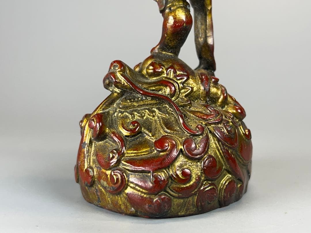 時代物　銅胎　漆器　朱漆金箔　魁星点斗 独立鰲頭（学業有成）置物　縁起物　中国