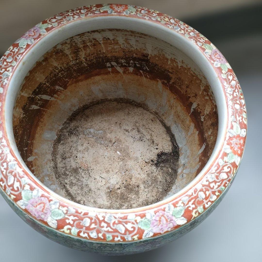 陶器製火鉢 花柄 鳥模様