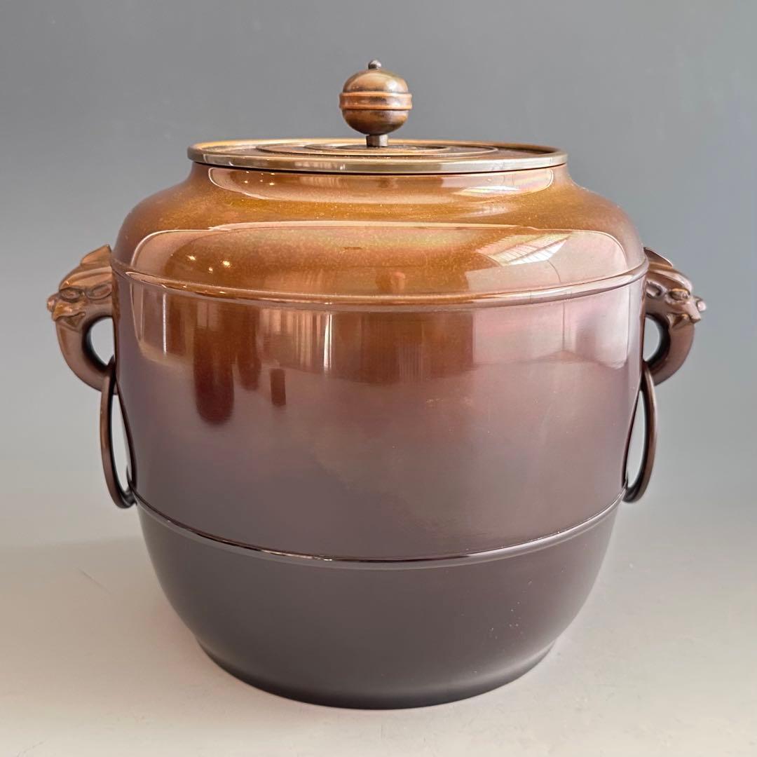 茶道具　唐銅　鬼面遊環　皆具　金森紹栄　共箱　水指　尺立　建水　蓋置　台子