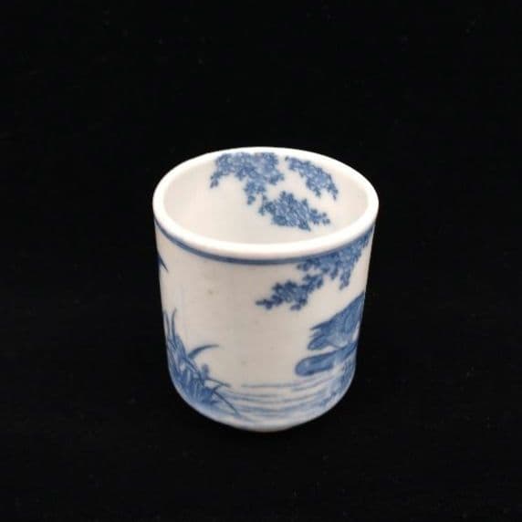 古伊万里　銅板摺印判　覗き猪口　水草に鳥図　明治時代　珍品